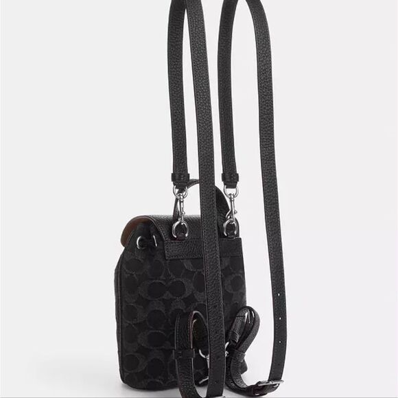 Coach Black Denim Convertible Backpack and Small Zip Around Wallet Set Silver HW - Picture 4 of 12